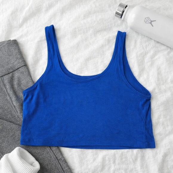 Express Tops - Express Cropped Tank Small Blue Bralette Stretch Athleisure